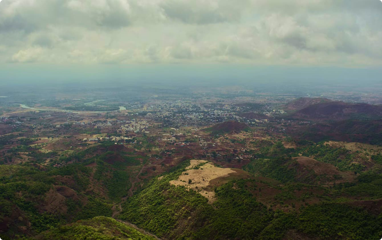 Aerial view over Karjat town and the hills beyond