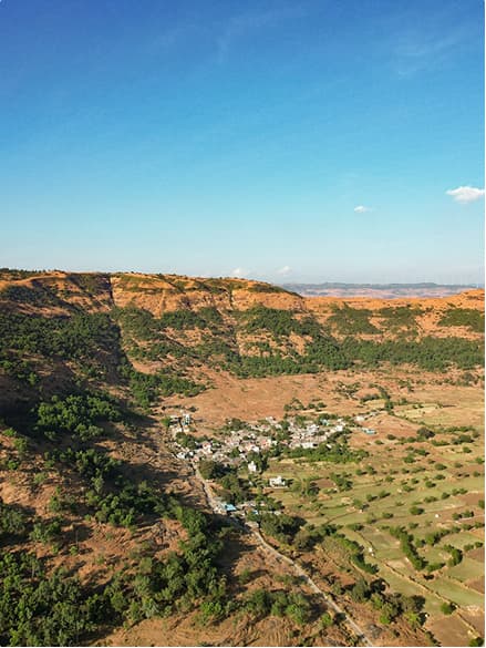 Aerial view of a plateau and village near Khopoli